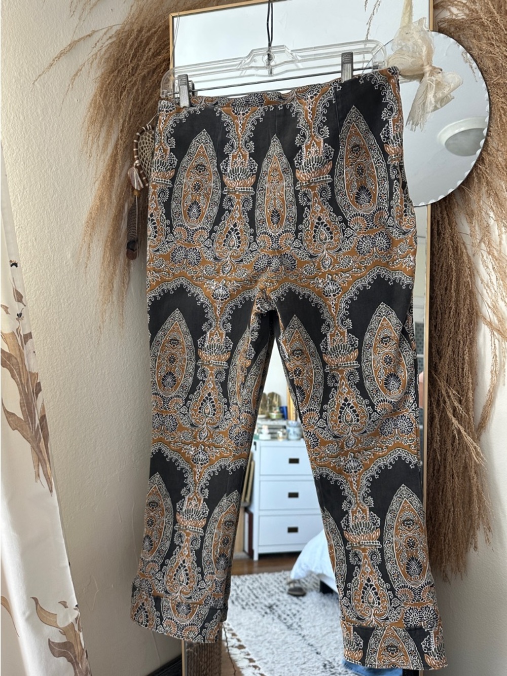Free People Faux Suede Paisley Print High Waist pants